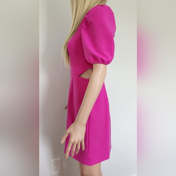 FRENCH CONNECTION HOT PINK FUCHSIA LINED FITTED CUTOUT MINI SHORT DRESS 6 - Picture 8 of 14